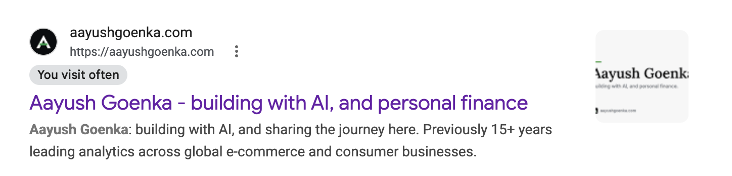 My Google result after: the description is the bio I wrote