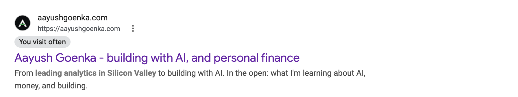 My Google result before: the description is a blurb scraped from the site footer